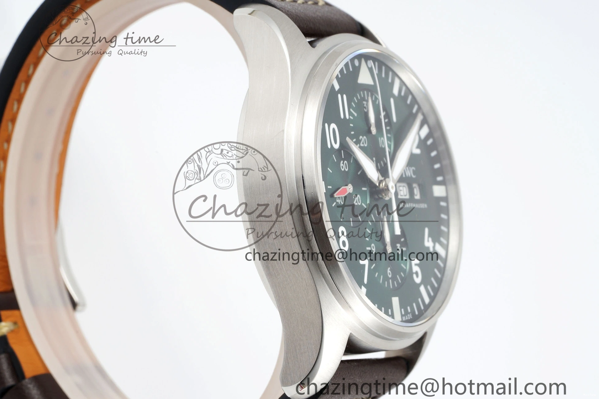 MIROTIME 0319 Bright Pilot Chrono SS AZF 1:1 Best Edition Green Dial on Brown Leather Strap A 7059